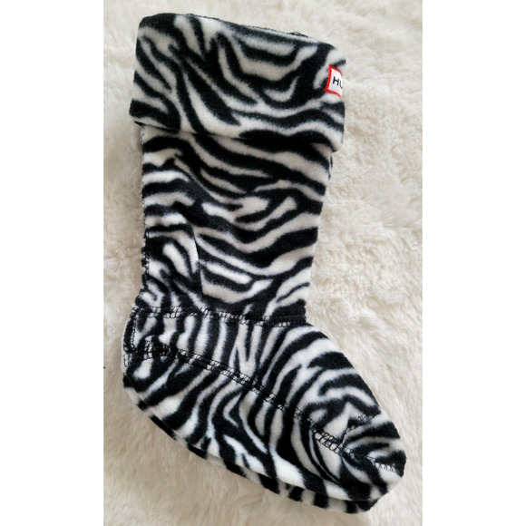 Hunter Kids Girl's XS (US 11-13) Fleece Welly Zebra Print Cuffed Sock Inserts - Picture 3 of 7